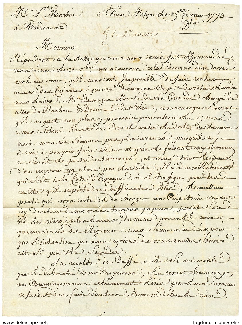 1773 Marque Rouge "DV" De La Petite Poste De BORDEAUX Avec Texte De ST PIERRE MARTINIQUE. Superbe. - Andere & Zonder Classificatie