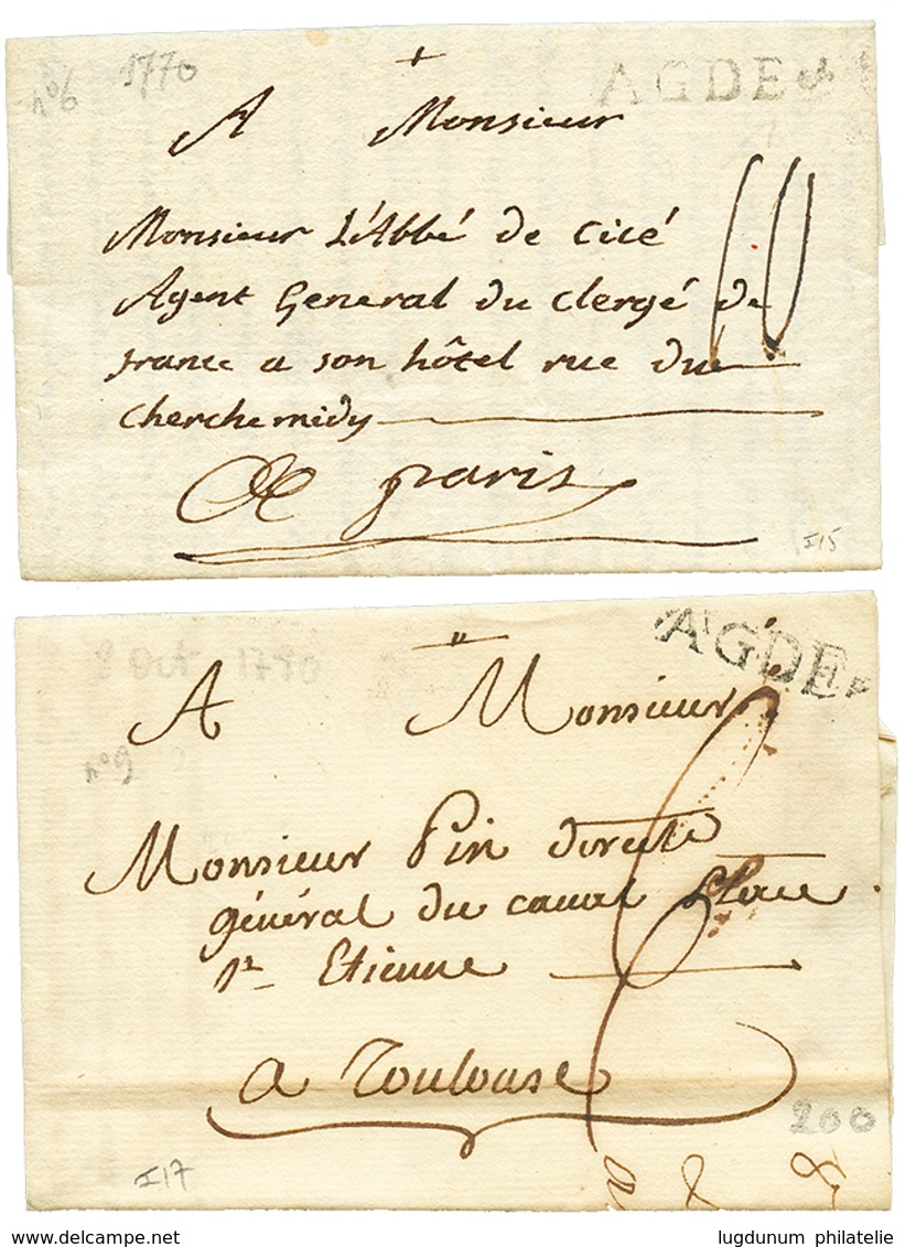 1770 AGDE (Lenain N°6) Et 1780 AGDE (Lenain N°9). Cote 400€. TTB. - Andere & Zonder Classificatie