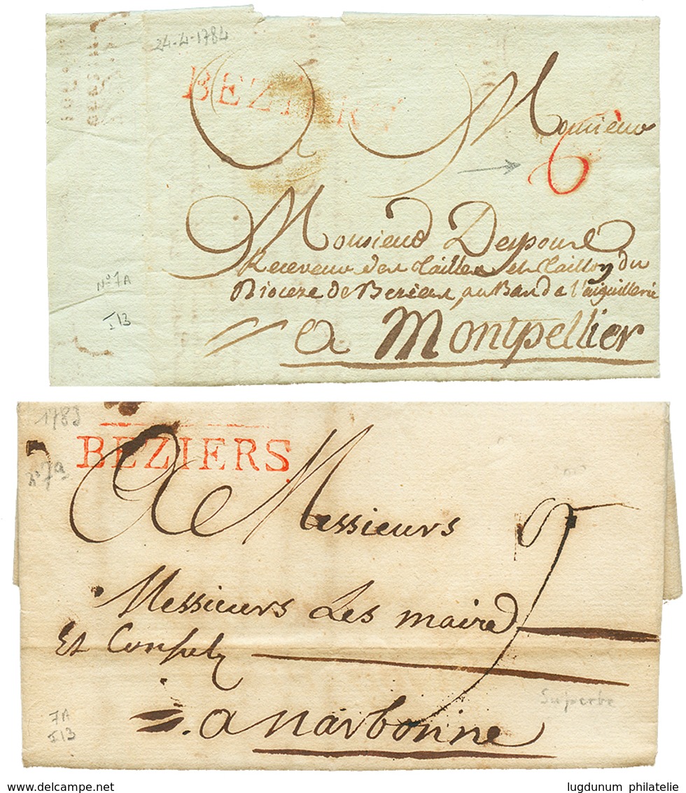 1783 BEZIERS Rouge (Lenain 7a) + Taxe 6 Tampon En Rouge De Fabrication Locale (rare) + 1783 Lenain 7a (superbe). TB. - Other & Unclassified