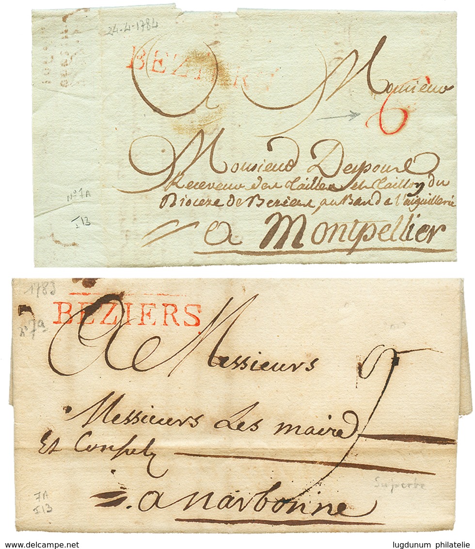 1783 BEZIERS Rouge (Lenain 7a) + Taxe 6 Tampon En Rouge De Fabrication Locale (rare) + 1783 Lenain 7a (superbe). TB. - Autres & Non Classés