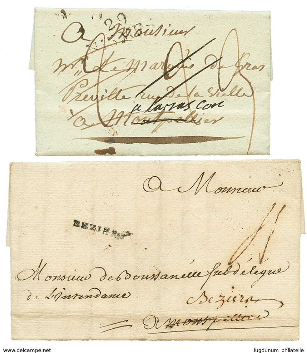 2 Lettres : 1779 "DEB. De MONTPELLIER" Et 1826 DEB. 33 MONTPELLIER. TB. - Autres & Non Classés