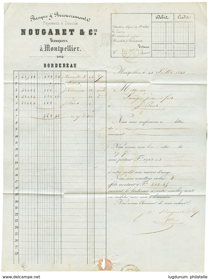 1851 Taxe 25 D.T En Rouge + T.15 MONTPELLIER Sur Lettre Avec Texte Pour ST PONS. TTB. - Andere & Zonder Classificatie