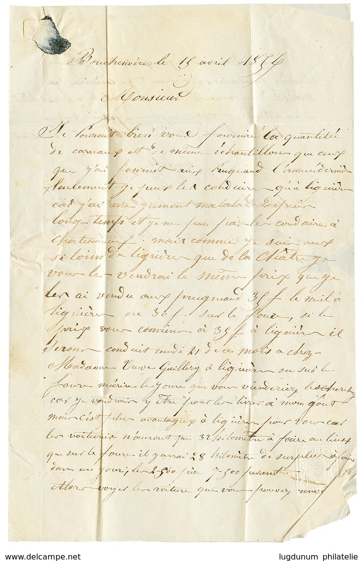 INDRE : 1856 20c Bleu Noir(n°14) Obl. PC 3343 + T.22 THEVET Sur Lettre Avec Texte Daté "BOUCHENOIRE". Cote 240€. TB. - Andere & Zonder Classificatie