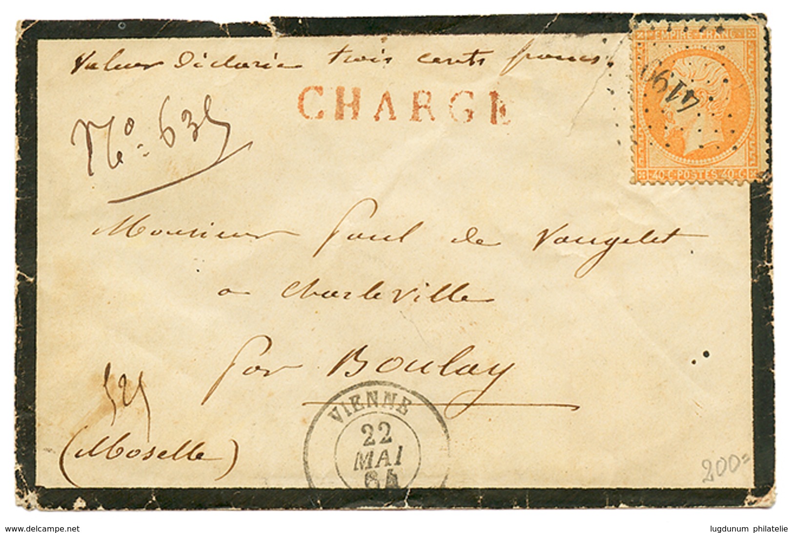 1864 40c(n°23) Obl. PC Du GC 4199 + T.15 VIENNE Sur Enveloppe CHARGEE. RARE. TB. - Autres & Non Classés