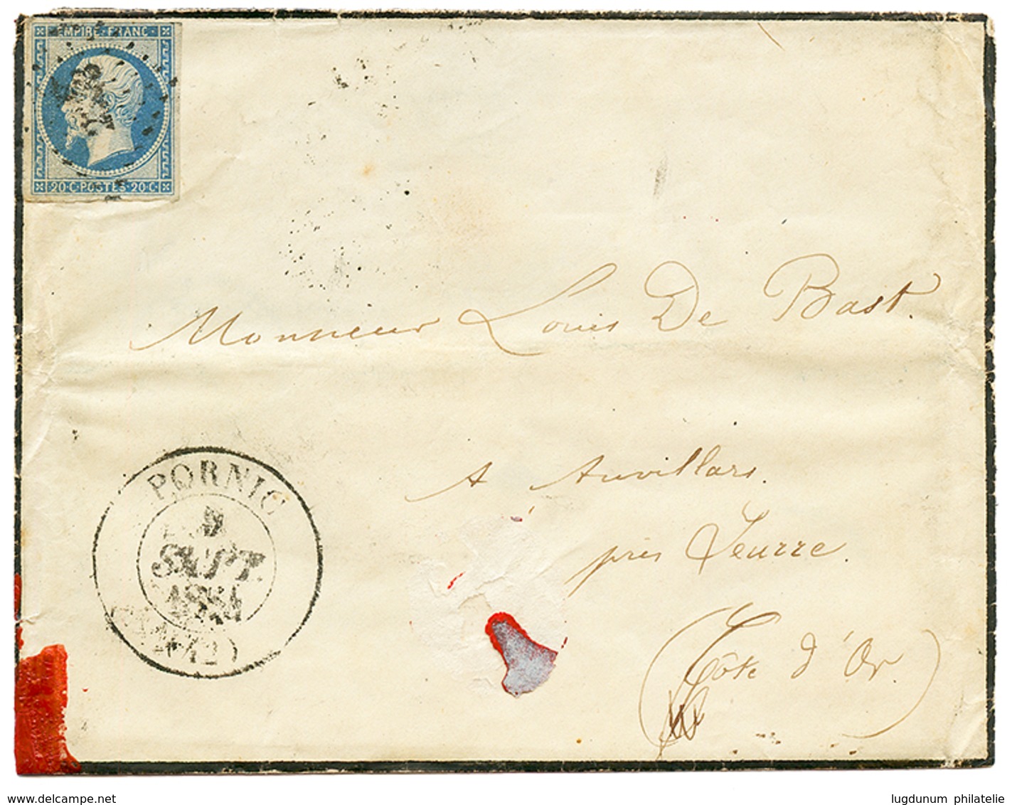 1854 20c(n°14) Obl. PC 2543 + Grand Cachet T.13 PORNIC Sur Enveloppe Avec Texte. TB. - Andere & Zonder Classificatie