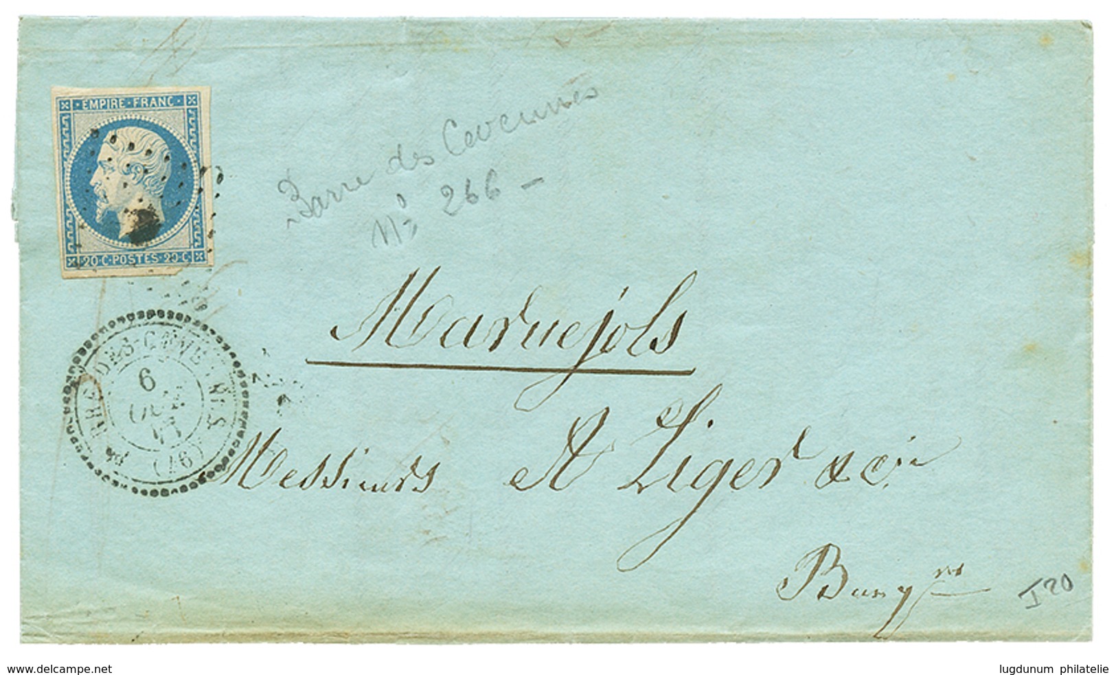 LOZERE : 1854 20c(n°14) TB Margé + T.22 BARRES-DES-CEVENNES Sur Lettre Avec Texte. Cote 500€. TB. - Andere & Zonder Classificatie