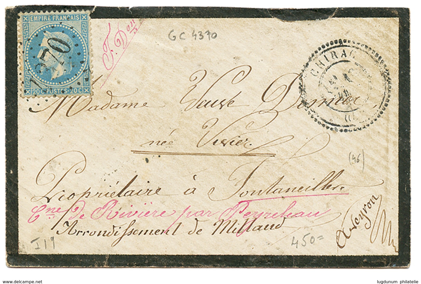 1870 20c(n°29) Obl. GC 4370 + T.24 CHIRAC Sur Enveloppe. Cote 420€. B/TB. - Autres & Non Classés