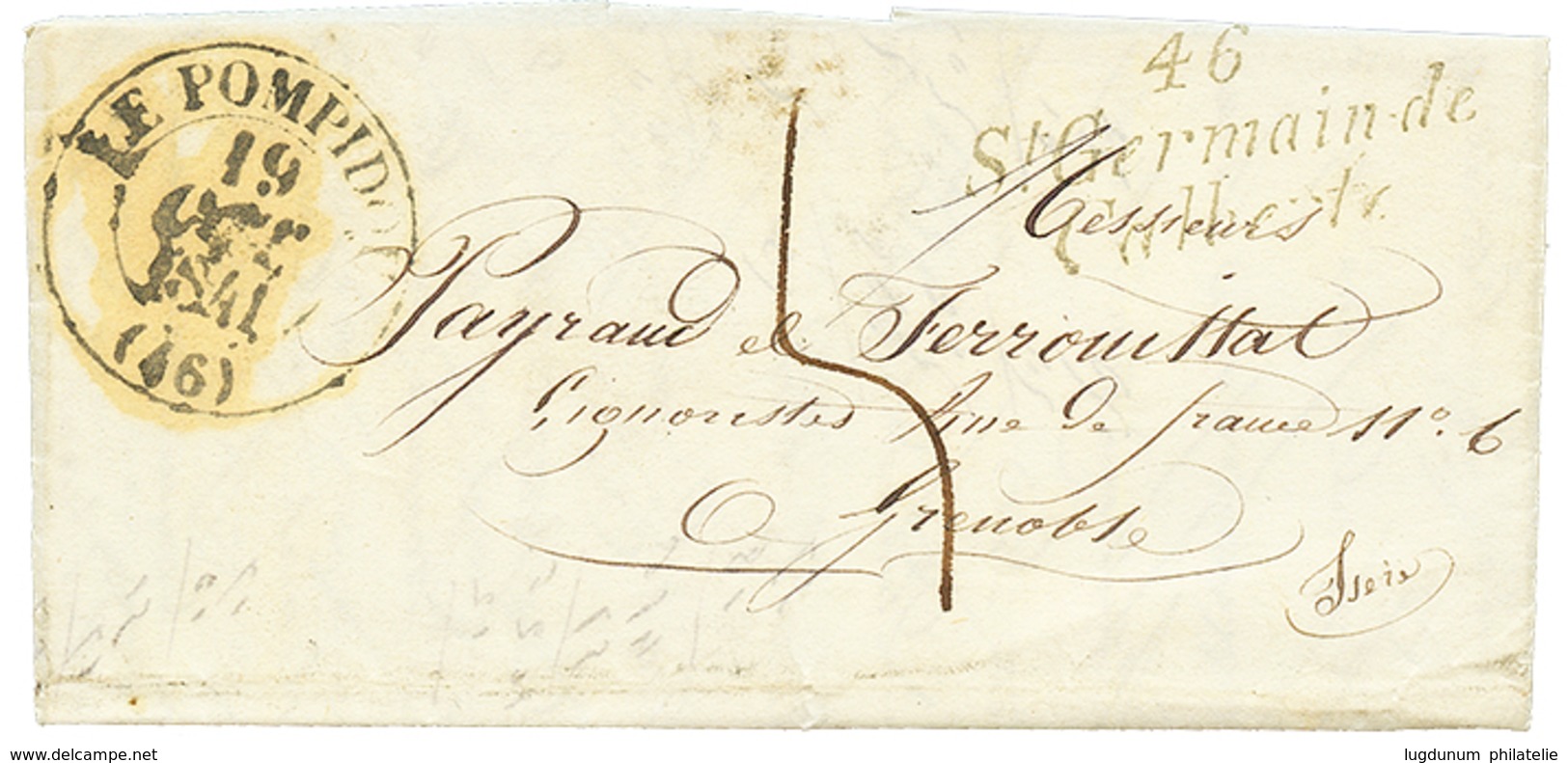 1841 Cursive 46 St GERMAIN DE/CALLERTE + T.12 LE POMPIDOU. TB. - Andere & Zonder Classificatie