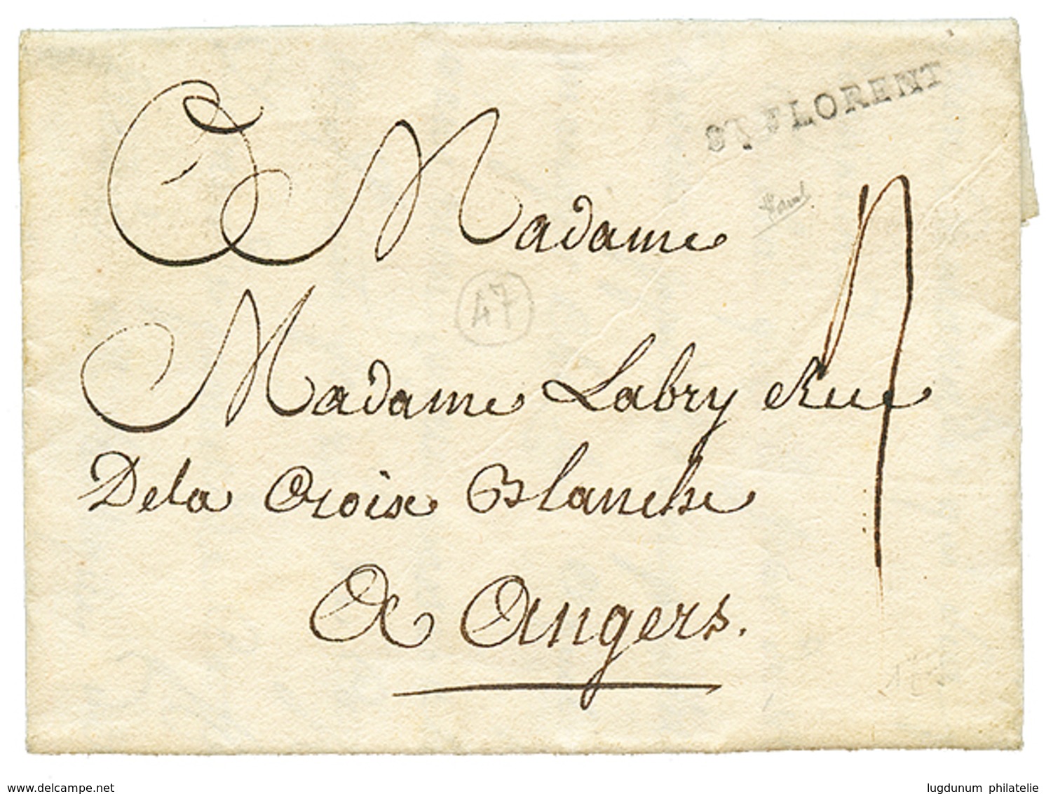1791 St FLORENT Sur Lettre Avec Texte Daté "LA BELLIERE". Cote 340€. Superbe. - Autres & Non Classés