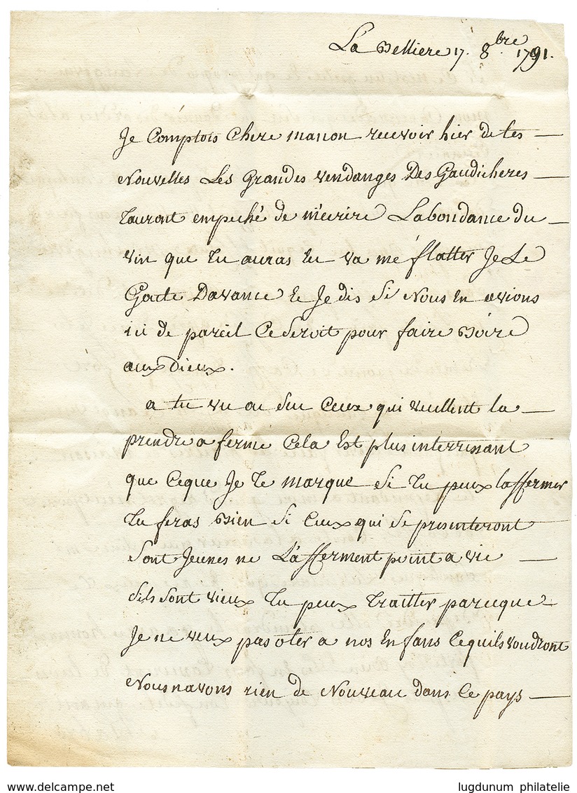 1791 St FLORENT Sur Lettre Avec Texte Daté "LA BELLIERE". Cote 340€. Superbe. - Andere & Zonder Classificatie