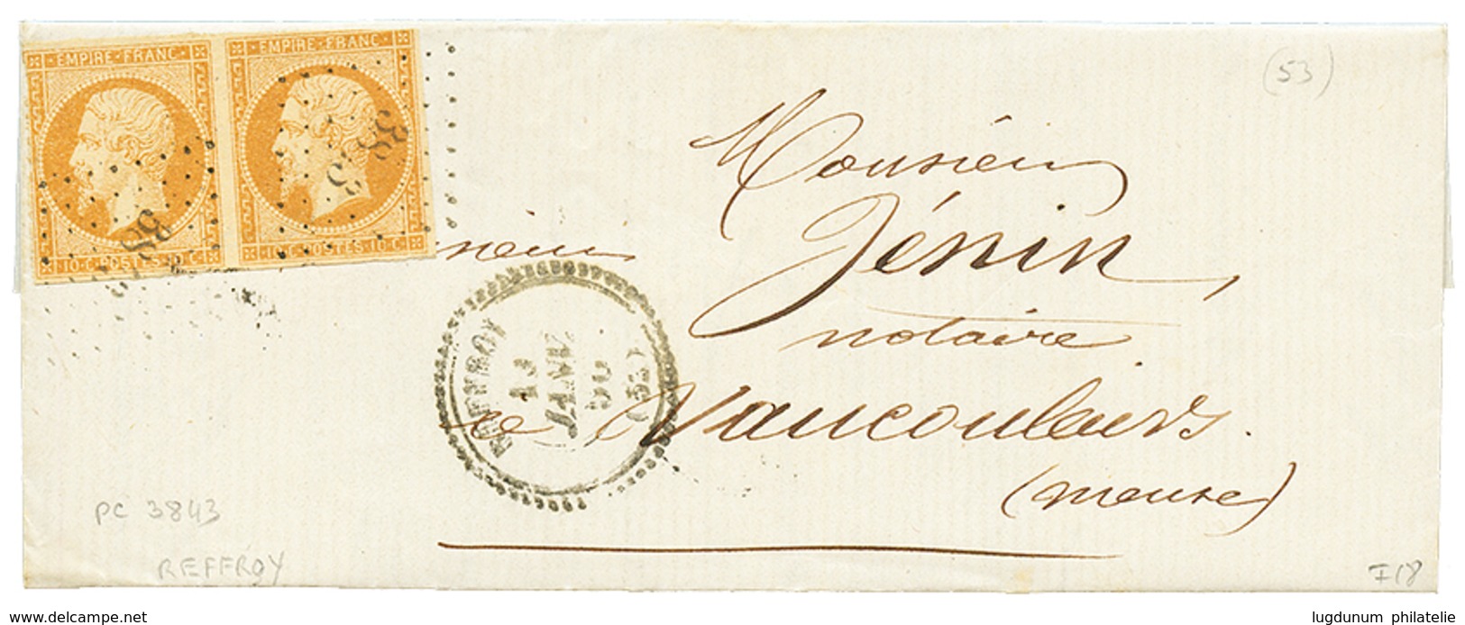 MEUSE : 1855 Paire 10c(n°13) Obl. PC 3843 + T.22 REFFROY Sur Lettre Avec Texte. Cote 340€. TB. - Autres & Non Classés