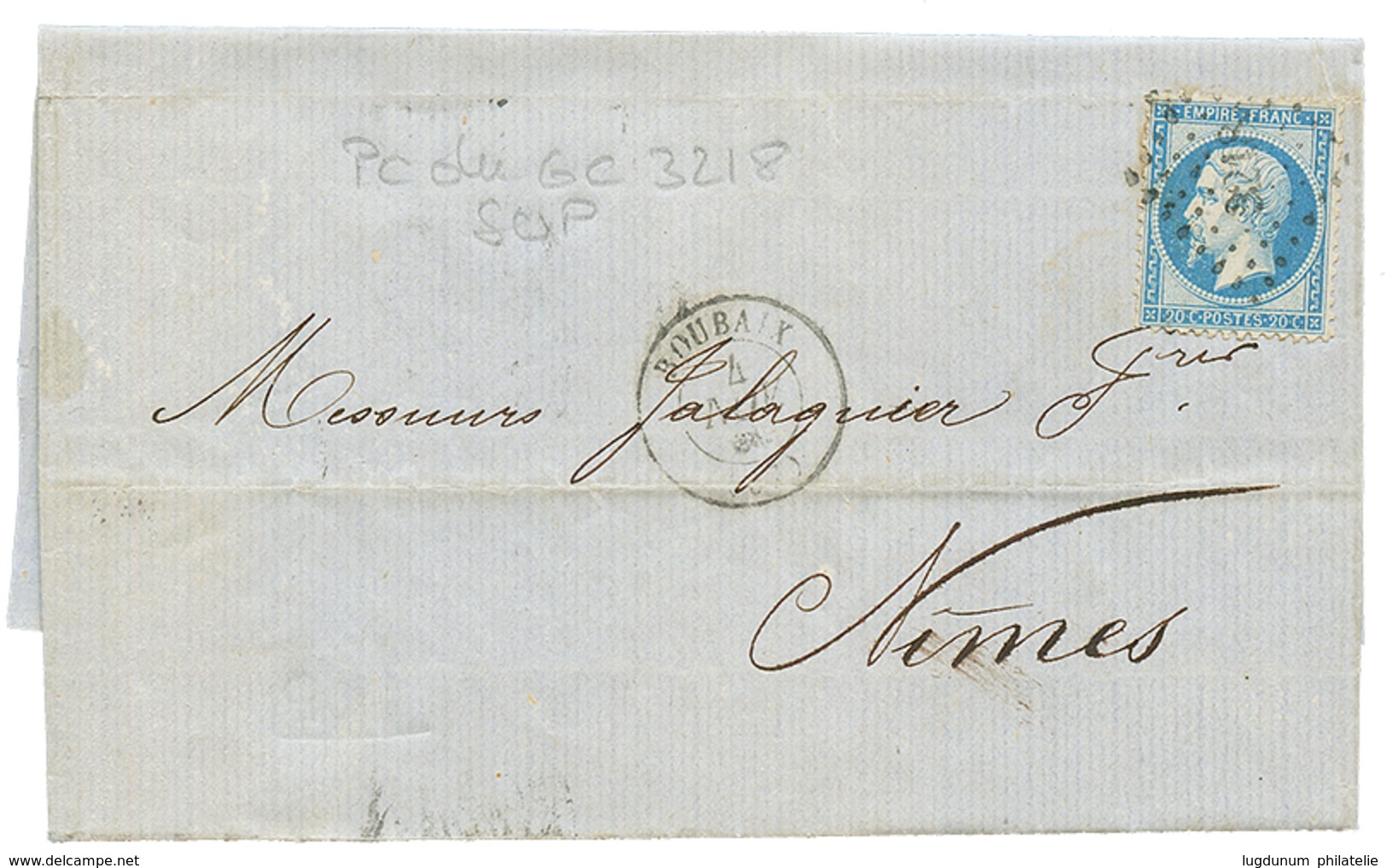 1865 20c(n°22) Obl. PC Du GC 3218 + T.15 ROUBAIX Sur Lettre. TB. - Andere & Zonder Classificatie