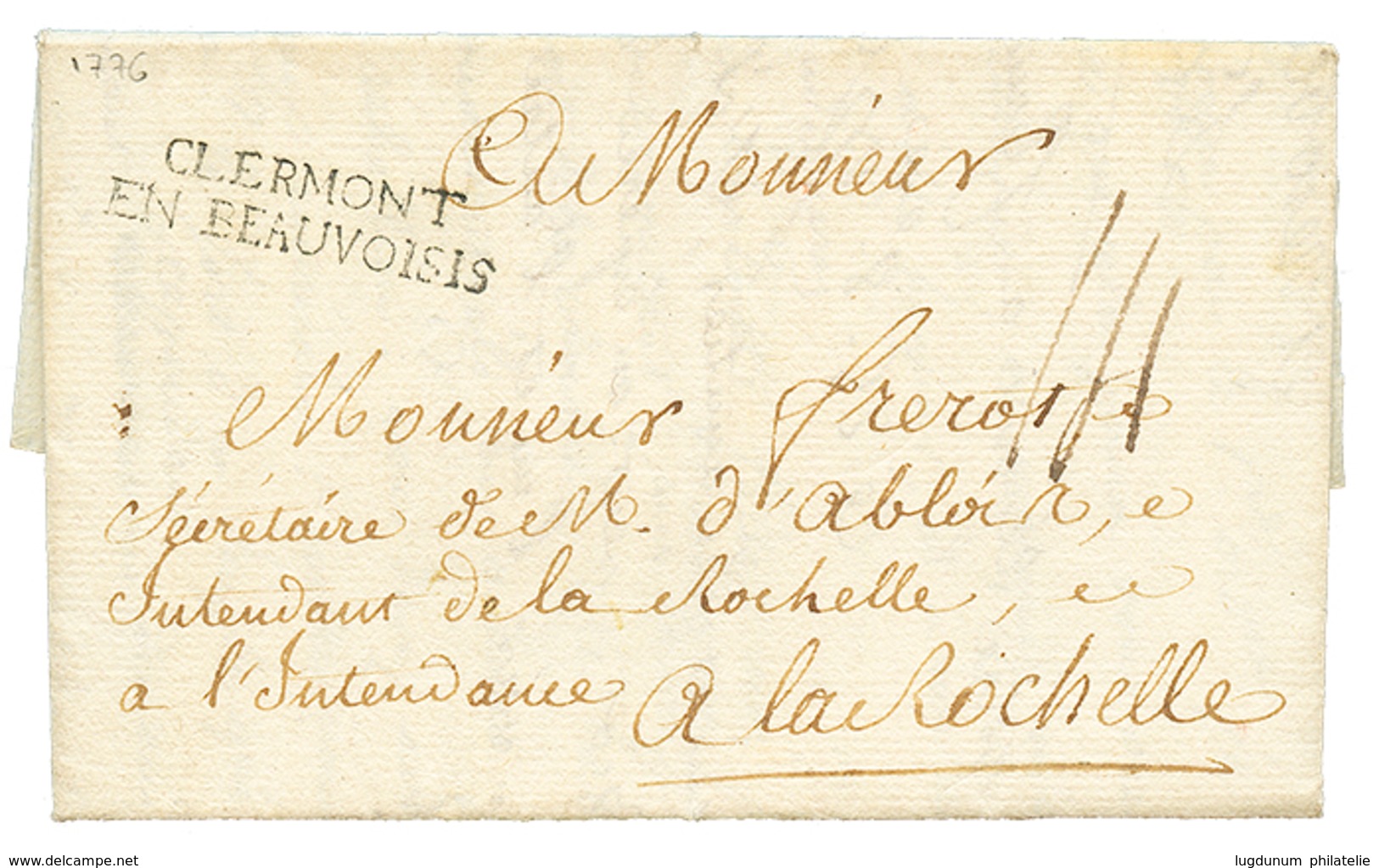 1776 CLERMONT/ EN BEAUVOISIS (Lenain N°4) Sur Lettre Avec Texte. RARE. Cote 600€. Pièce Magnifique. - Otros & Sin Clasificación