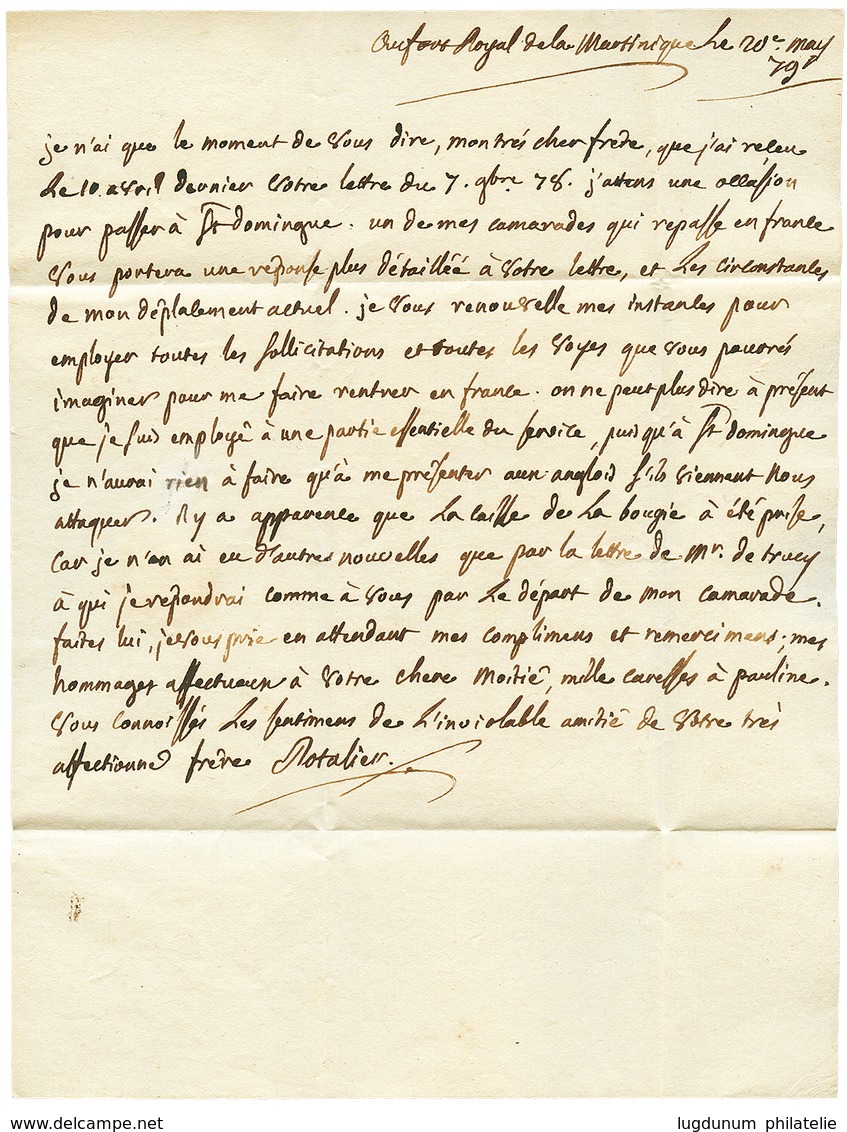 1779 Cachet D' HOLLANDE Sur Lettre Avec Texte Daté "FORT ROYAL (MARTINIQUE)" Pour BOISSY ST LEGER En BRIE. Verso, DEBOUR - Autres & Non Classés
