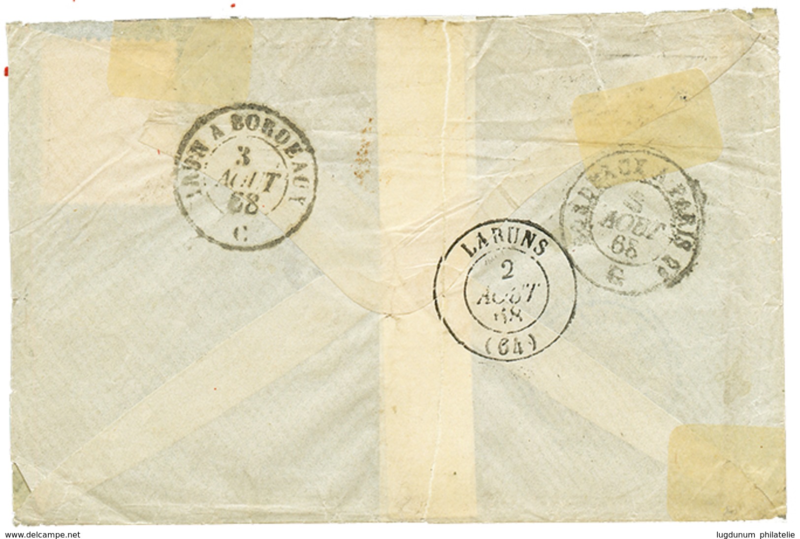 1868 80c(n°24) Obl. GC 1370 + T.22 LES EAUX-CHAUDES Sur Env(pd) Pour BOSTON (USA). Les Bureaux De Distributions Pour L'  - Otros & Sin Clasificación