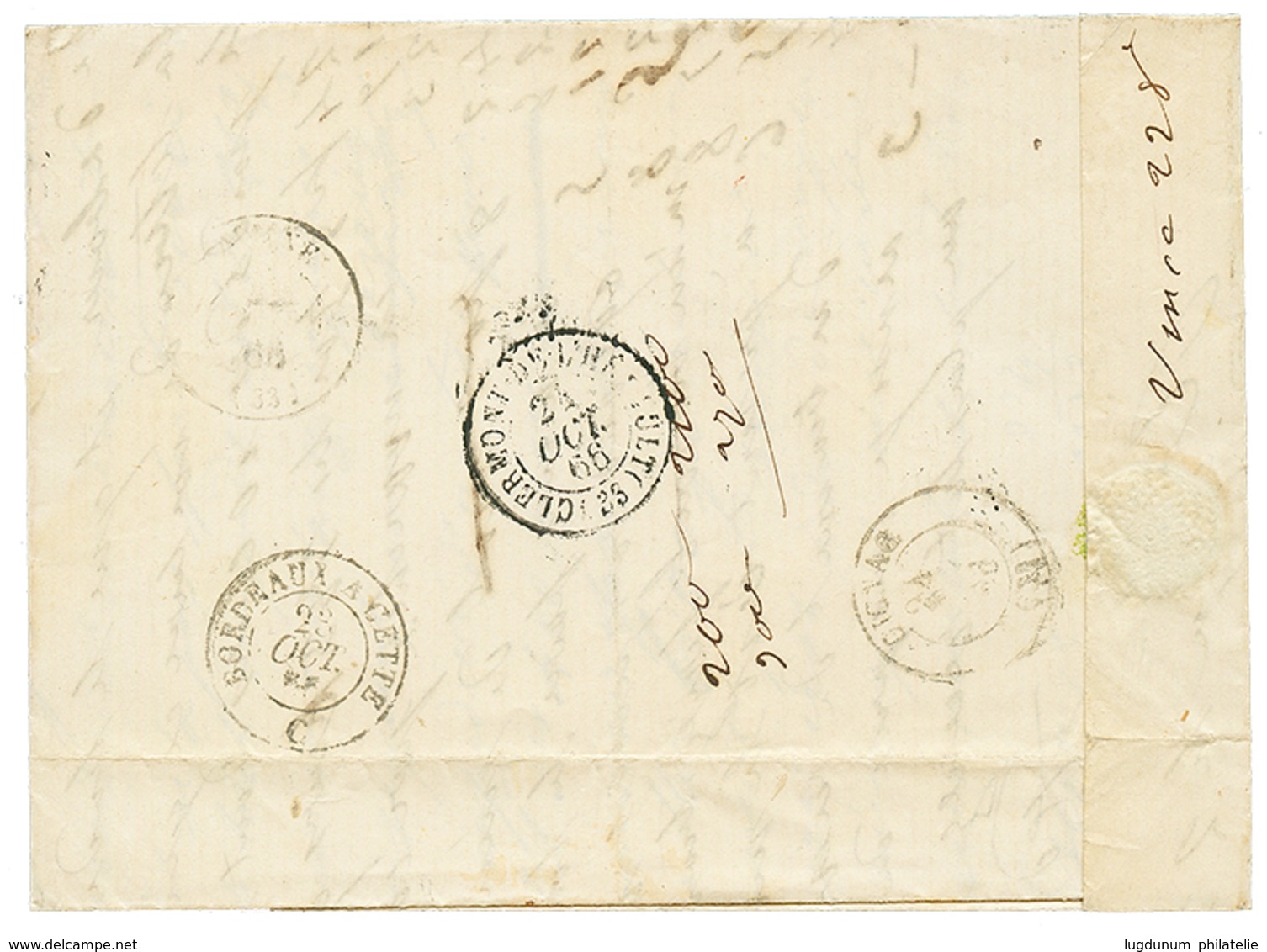 1866 20c(n°22) Obl. GC 2818 + PERPIGNAN BOITE MOBILE Sur Lettre Avec Texte. RARE. Cote 700€. TB. - Autres & Non Classés