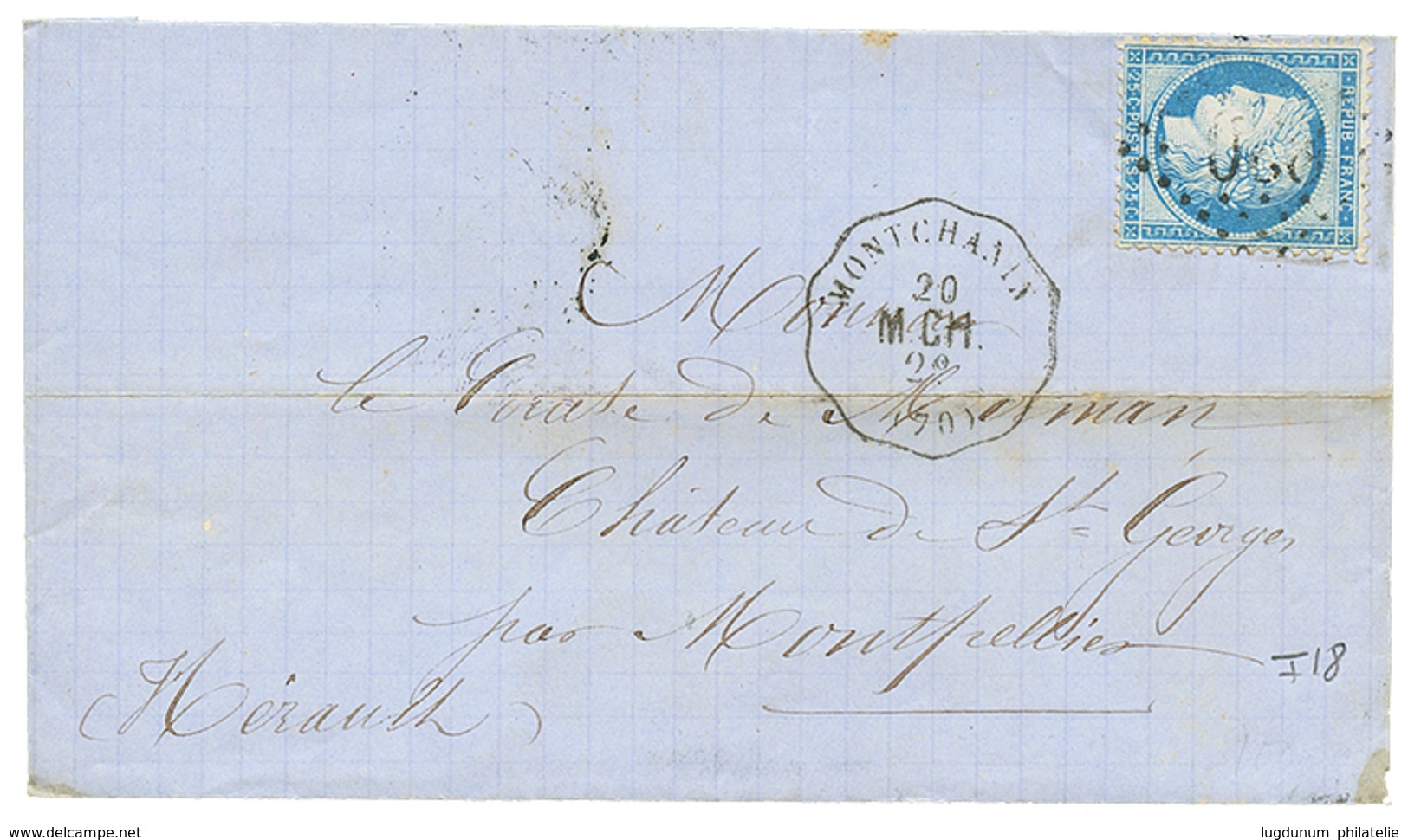 1874 25c(n°60) + Convoyeur MONTCHANAIN/M.CH Sur Lettre Avec Texte Du CREUSOT. Cote 340€. TB. - Andere & Zonder Classificatie