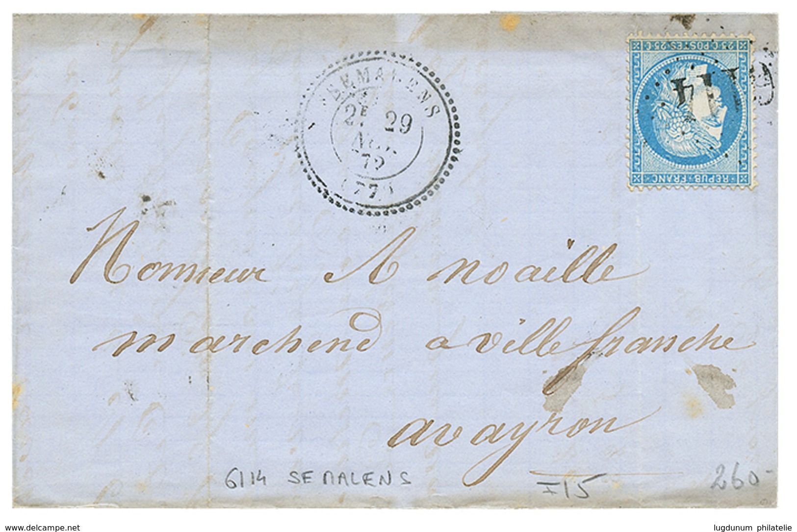 1872 25c(n°60) Obl. GC 6114 + T.24 SEMALENS Sur Lettre Avec Texte. TB. - Andere & Zonder Classificatie