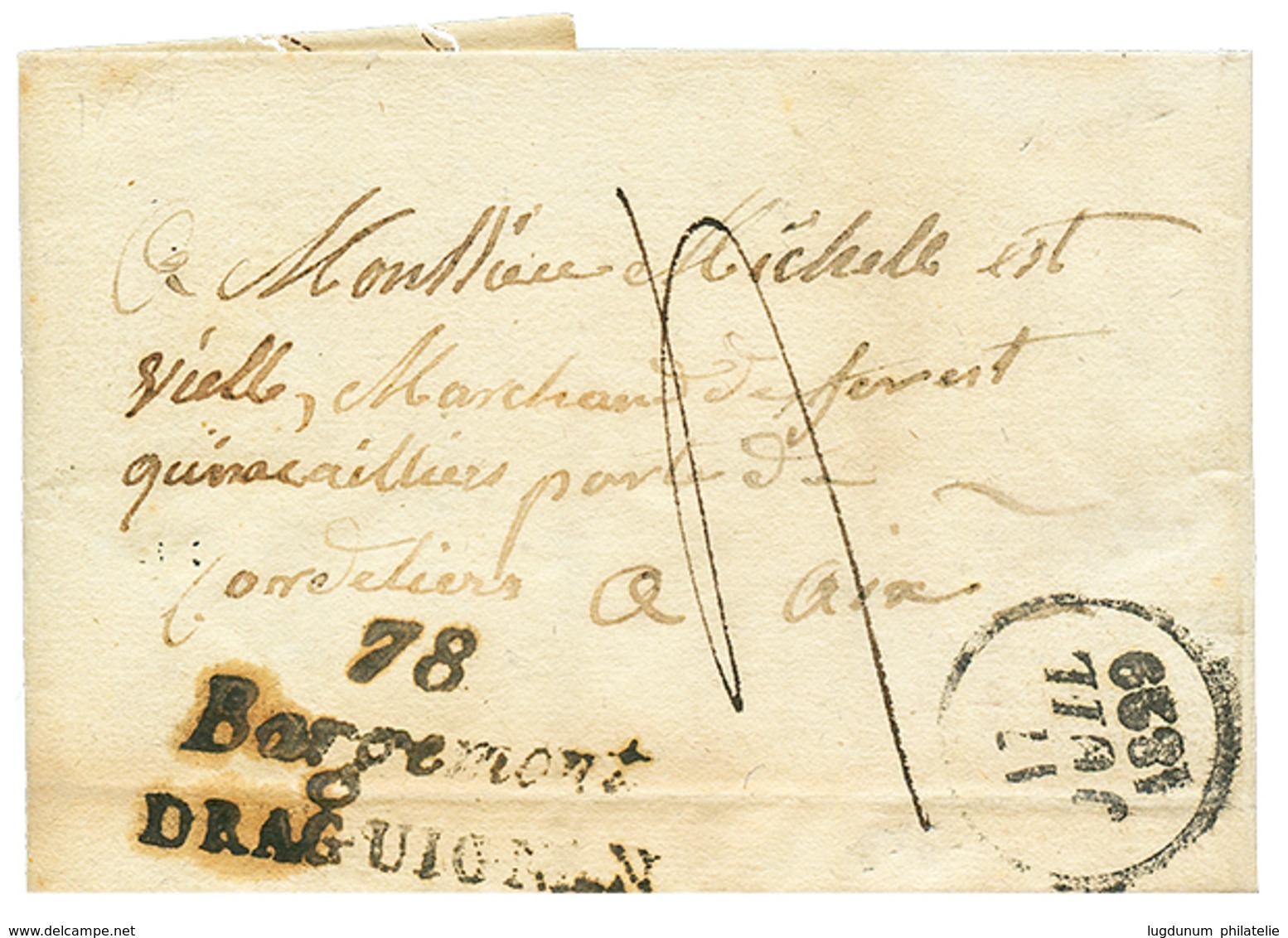 1829 Double Cursive 78 BARGEMONT/ DRAGUIGNAN + Dateur A. TB. - Andere & Zonder Classificatie