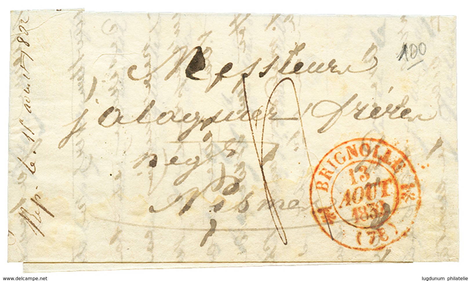 1832 T.12 BRIGNOLLE En Rouge Sur Lettre Avec Texte. TTB. - Altri & Non Classificati