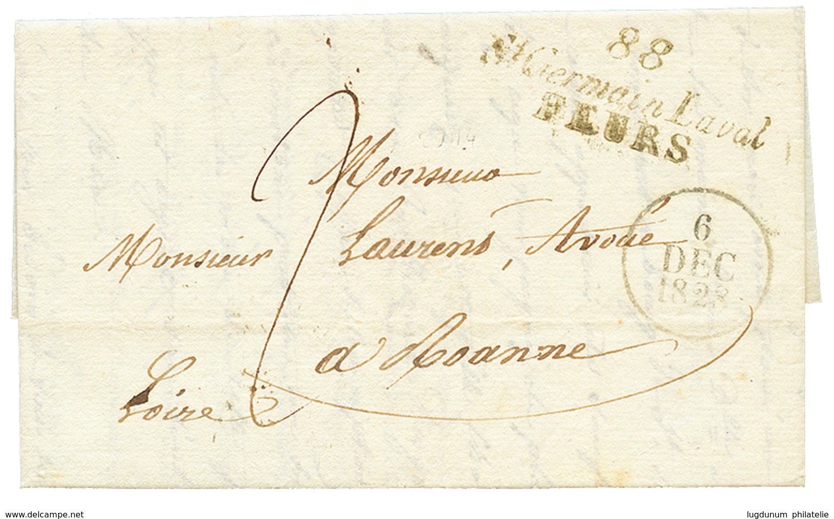 1828 Double Cursive 88 St GERMAIN LAVAL/ FEURS Avec Texte Daté "ST MARTIN LA FAUV.". TTB. - Autres & Non Classés