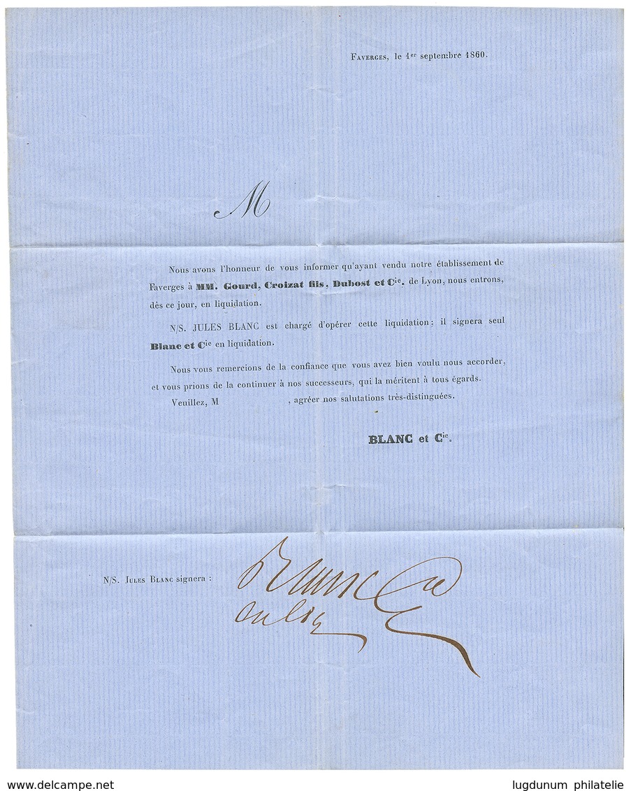 1860 FRANCE 20c(n°14) 1 Filet Effleuré Mais Non Touché Obl. Cachet Sarde FAVERGES Sur IMPRIME Complet Pour LYON. Rare. T - Otros & Sin Clasificación