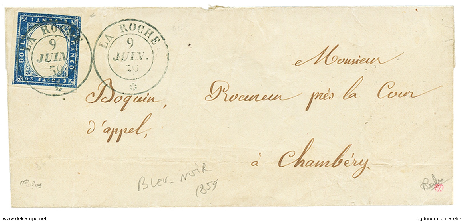 1858 SARDAIGNE 20c (pd) Obl. LA ROCHE Sur Lettre Pour CHAMBERY. Bureau RARE. Signé CALVES. TTB. - Autres & Non Classés