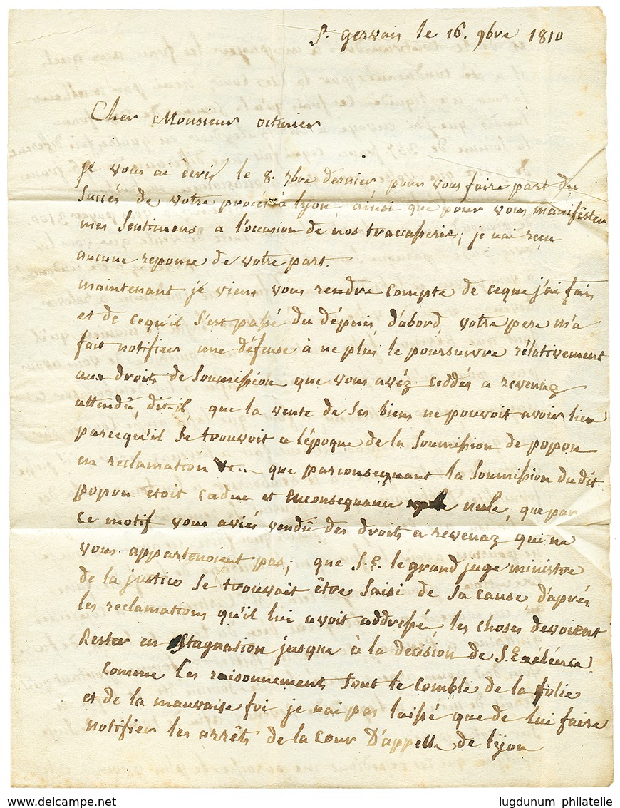 ST GERVAIS Via SALLANCHES : 1810 P.99.P SALLANCHES Sur Lettre Avec Texte Daté "ST GERVAIS". Rare. TTB. - Autres & Non Classés