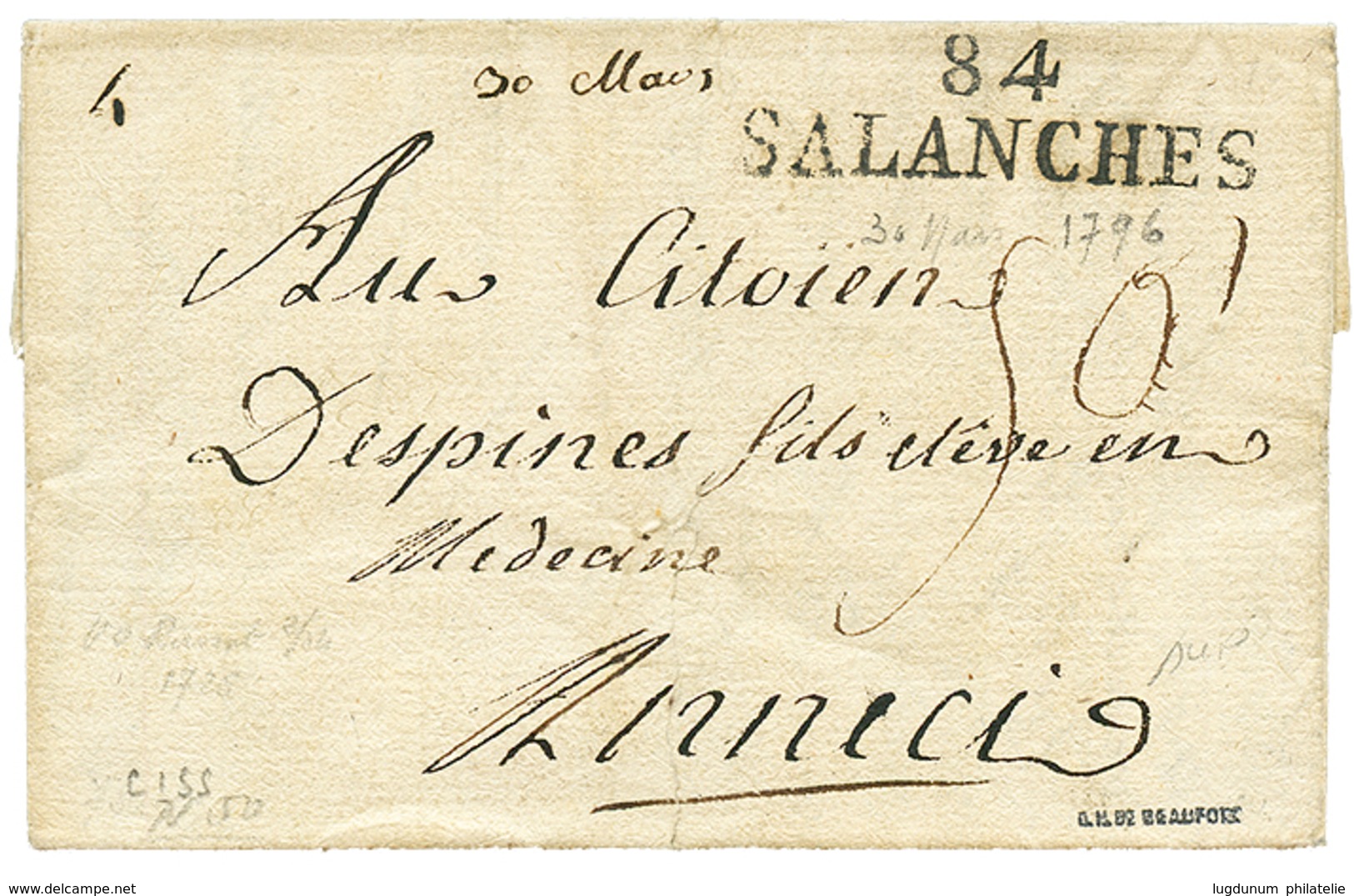 1796 84 SALANCHES Sur Lettre Pour ANNECY. Superbe. - Otros & Sin Clasificación