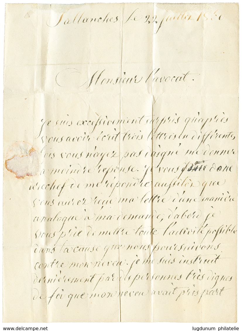 1860 FRANCE 20c(n°14) Trace De Pli Imperceptible Obl. Cachet Sarde SALLANCHES + P.P Sur Lettre Avec Texte Pour BONNEVILL - Andere & Zonder Classificatie