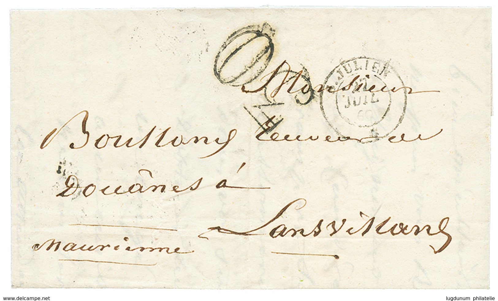 1860 Association Rare Cachet Sarde S.JULIEN + Cachet Taxe Français 30 Sur Lettre Avec Texte Pour LANSVILLARD. TTB. - Andere & Zonder Classificatie