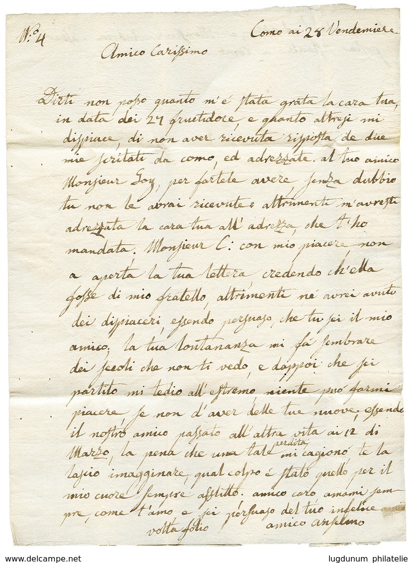 Trés Rare Cachet BRUGES/ DEBOURSE Au Verso D'une Lettre Avec Texte (ss Date) De COMO (ITALIE) Pour VENLO Redirigé à OSTE - 1792-1815: Veroverde Departementen