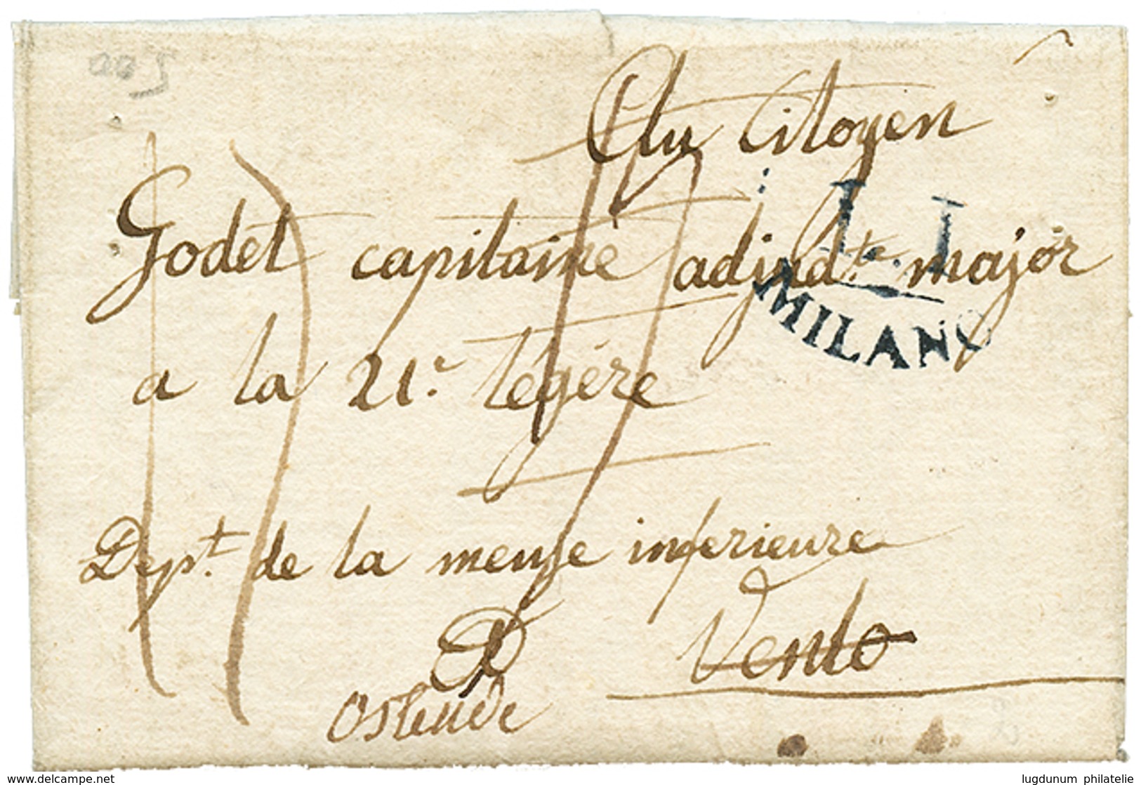 Trés Rare Cachet BRUGES/ DEBOURSE Au Verso D'une Lettre Avec Texte (ss Date) De COMO (ITALIE) Pour VENLO Redirigé à OSTE - 1792-1815: Départements Conquis