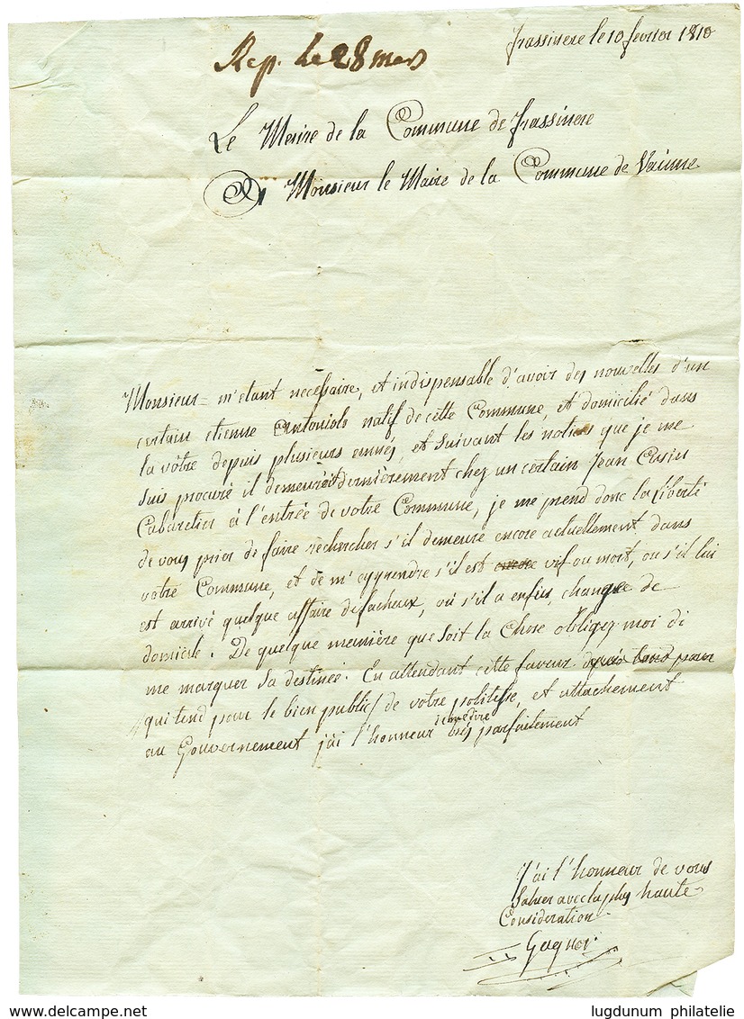 1810 P.104.P SUZE Sur Lettre Avec Texte (tâches) Daté "FRASSINERE" GAP (FRANCE). TB. - 1792-1815 : Departamentos Conquistados