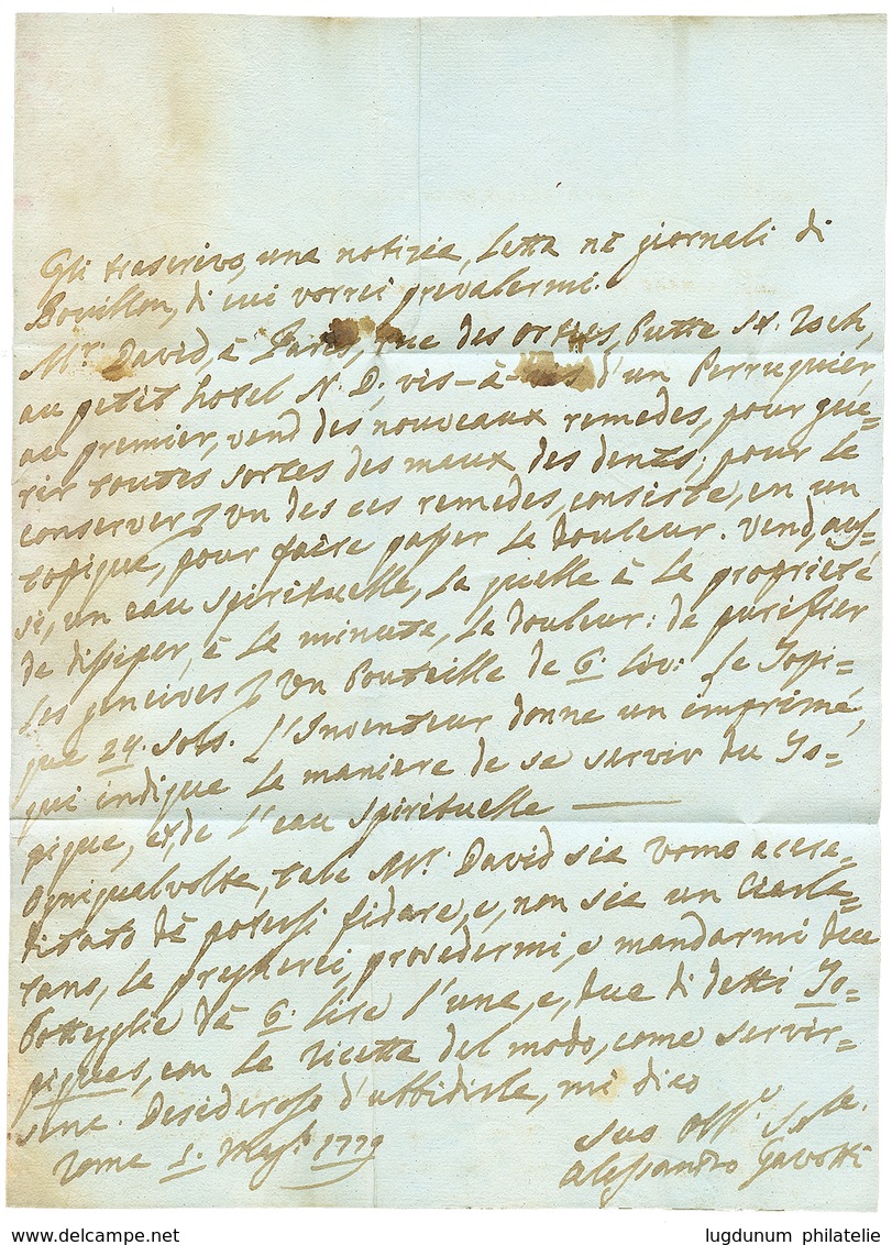 1773 Cachet Orné Trés Rare PORT PAYE A ROME Sur Lettre Avec Texte De ROME Pour PARIS. Pothion Indice 35 ( 6500 Euros). T - 1792-1815: Veroverde Departementen
