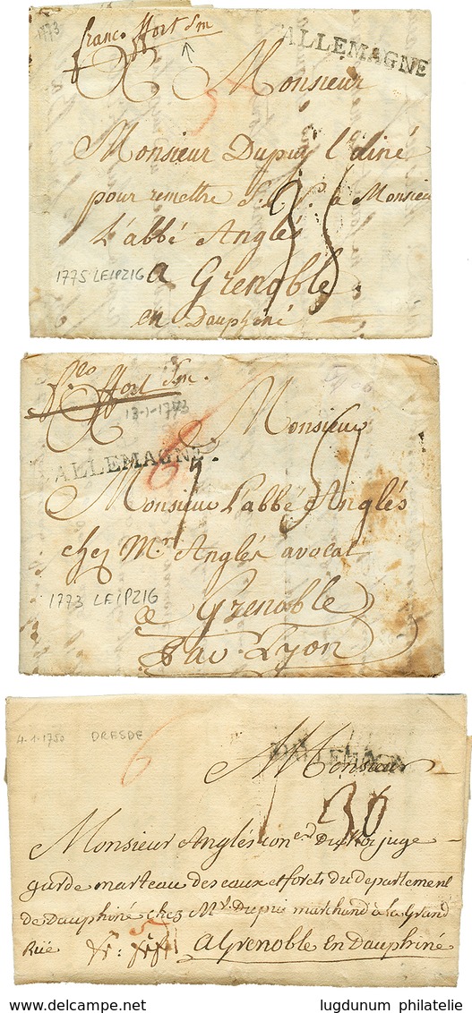 3 Lettres : 1750 D' ALLEMAGNE De DRESDE, 1773 ALLEMAGNE De LEIPZIG, 1775 ALLEMAGNE De LEIPZIG. TB. - Andere & Zonder Classificatie