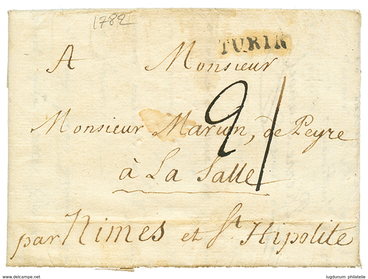 1782 TURIN Sur Lettre Avec Texte Pour La FRANCE. TTB. - Autres & Non Classés