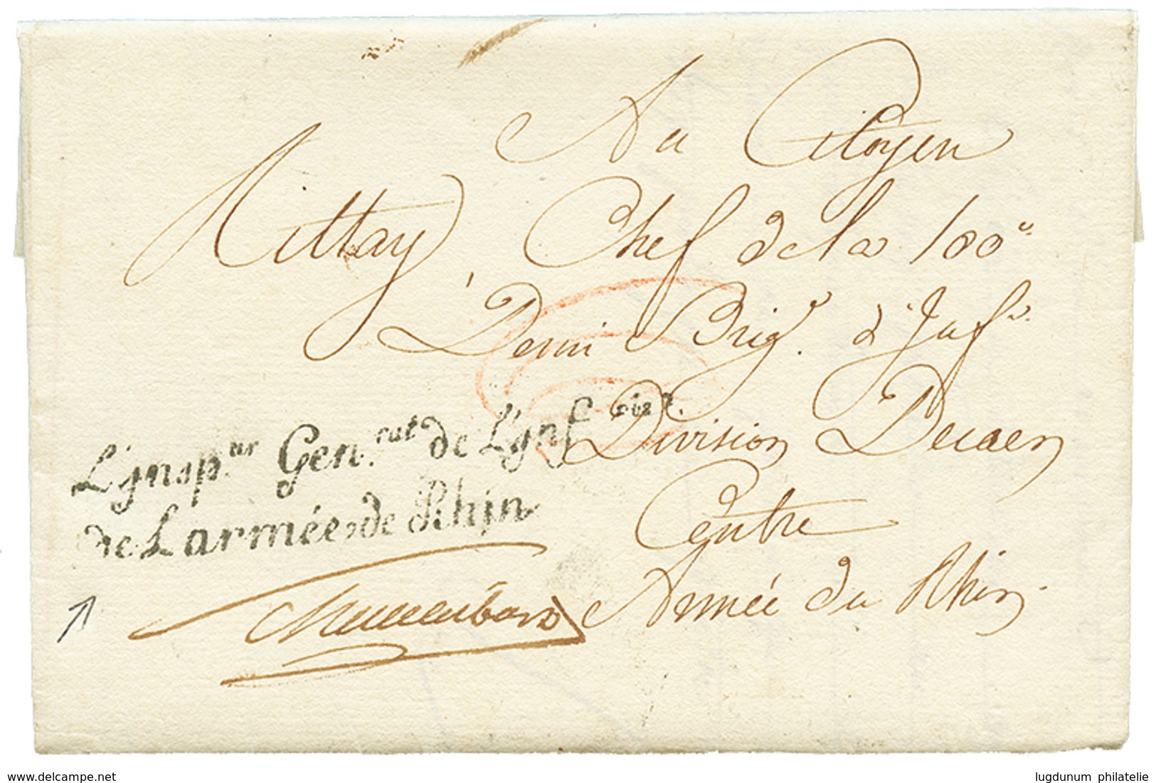 An 9 Marque L'Insp. Gen. De L'INF./ De L'ARMEE Du RHIN Sur Lettre Avec Entête Datée De STRASBOURG Pour L' ARMEE Du RHIN. - Legerstempels (voor 1900)