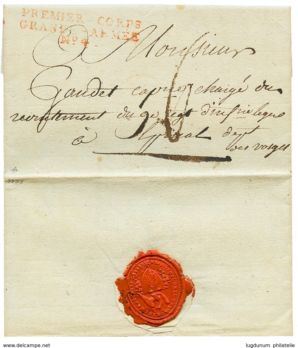 GRANDE ARMEE En POLOGNE : 1807 Cachet Rare PREMIER CORPS/ GRANDE ARME N°4 En Rouge Sur Lettre Avec Texte Daté "BRAUNSBER - Marques D'armée (avant 1900)