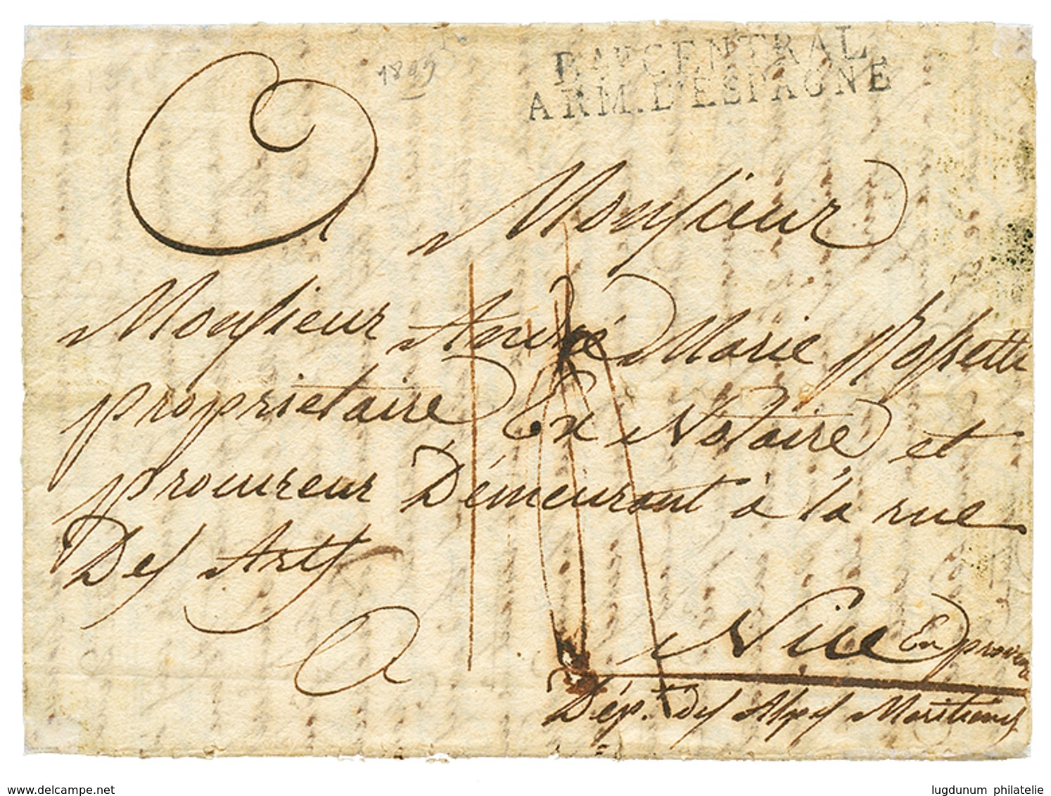 1809 Bau CENTRAL / ARM. D' ESPAGNE Sur Lettre Avec Texte De VALLADOID Pour NICE. TB. - Legerstempels (voor 1900)