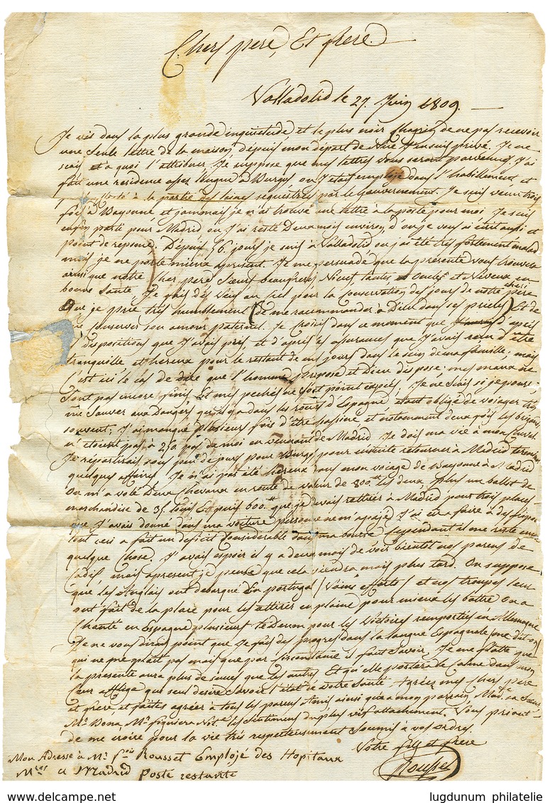 1809 Bau CENTRAL / ARM. D' ESPAGNE Sur Lettre Avec Texte De VALLADOID Pour NICE. TB. - Sellos De La Armada (antes De 1900)