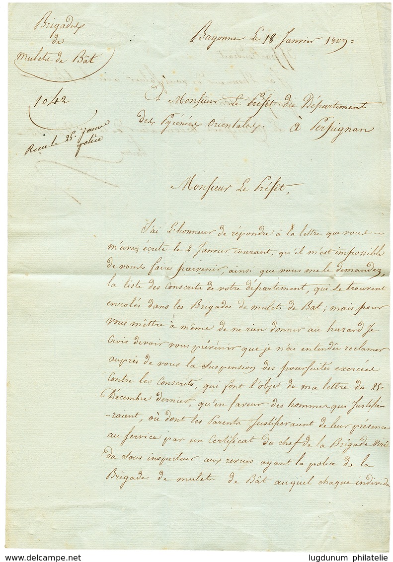 1809 Bau Gal ARM. FRANCAISE/EN ESPAGNE Sur Lettre Avec Texte De BAYONNE Pour PERPIGNAN. TB. - Marques D'armée (avant 1900)
