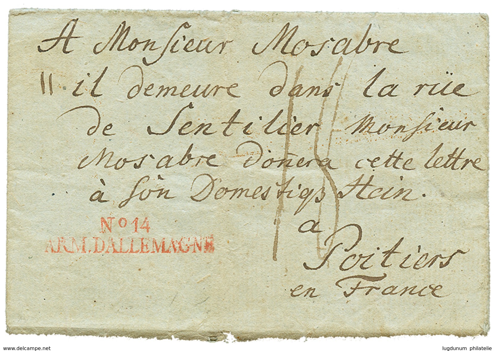 1810 N°14 ARM. D' ALLEMAGNE En Rouge Sur Lettre Avec Texte De "WAIHLIN" Pour La FRANCE. TTB. - Sellos De La Armada (antes De 1900)