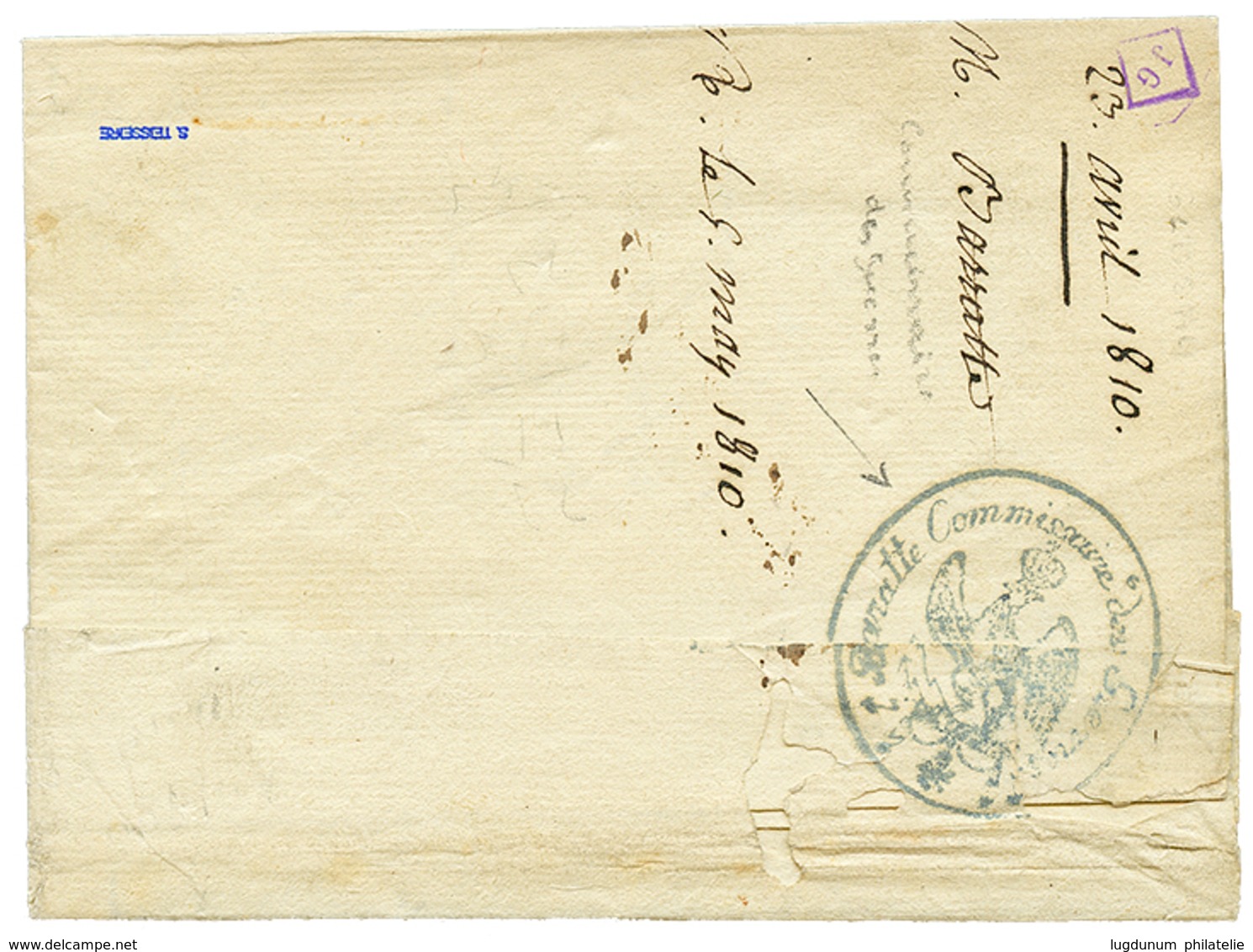 1810 N° 16 ARM. D' ALLEMAGNE Rouge Sur Lettre Avec Texte De GLOGAU Pour La FRANCE. Verso, Cachet Rare BARATTE COMMISSAIR - Sellos De La Armada (antes De 1900)