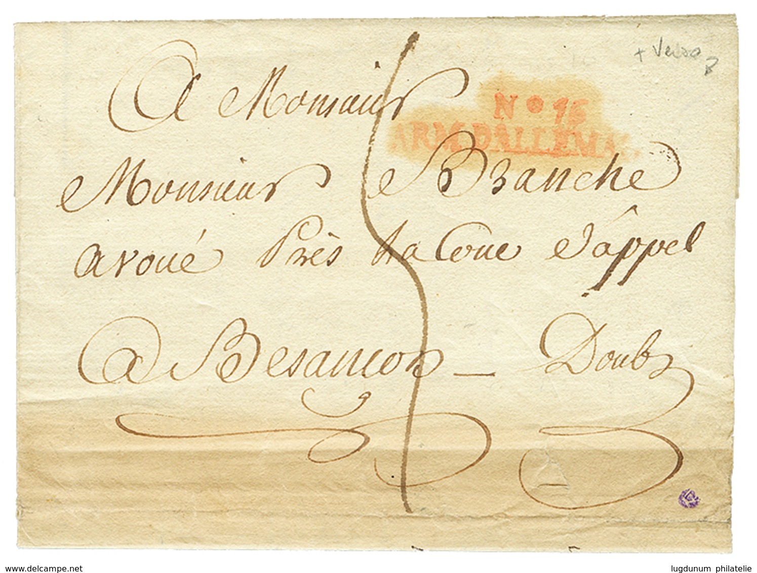 1810 N° 16 ARM. D' ALLEMAGNE Rouge Sur Lettre Avec Texte De GLOGAU Pour La FRANCE. Verso, Cachet Rare BARATTE COMMISSAIR - Marques D'armée (avant 1900)