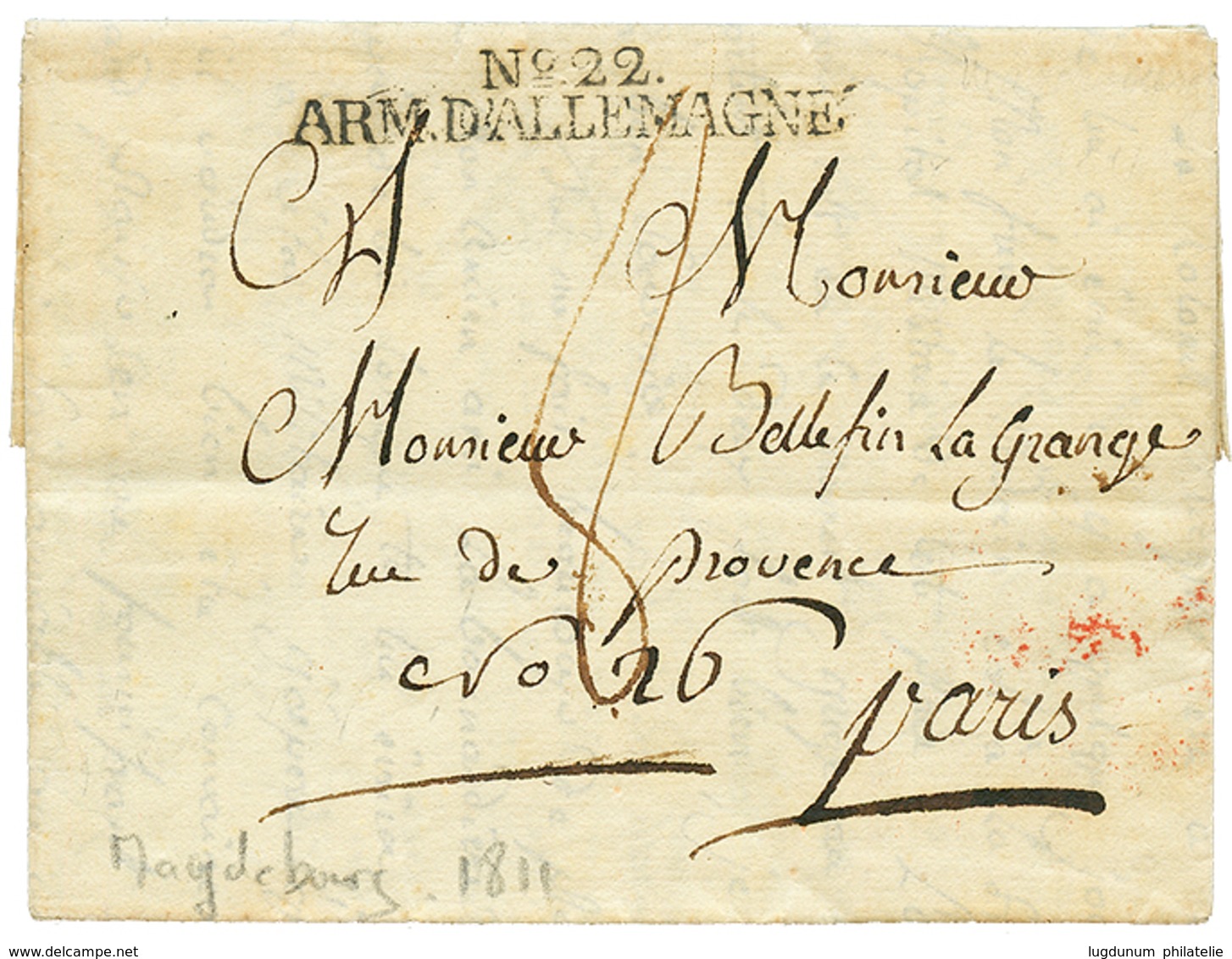 1811 N°22 ARM. D' ALLEMAGNE Sur Lettre Avec Texte Daté "MAGDEBOURG" Pour PARIS. Superbe Qualité. - Sellos De La Armada (antes De 1900)