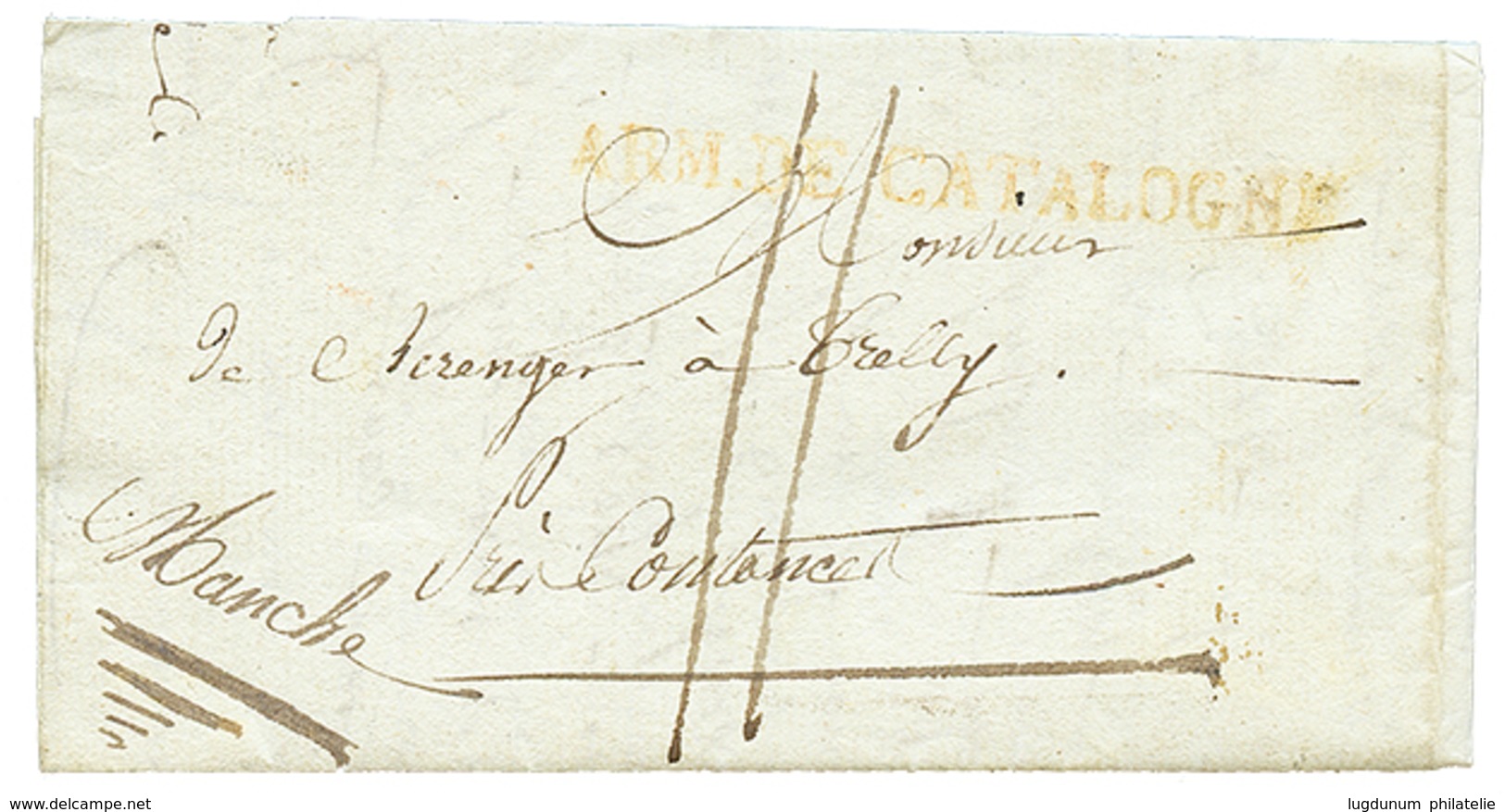 1813 ARM. DE CATALOGNE En Rouge Sur Lettre Avec Texte De GIRONNE Pour La FRANCE. TB. - Bolli Militari (ante 1900)