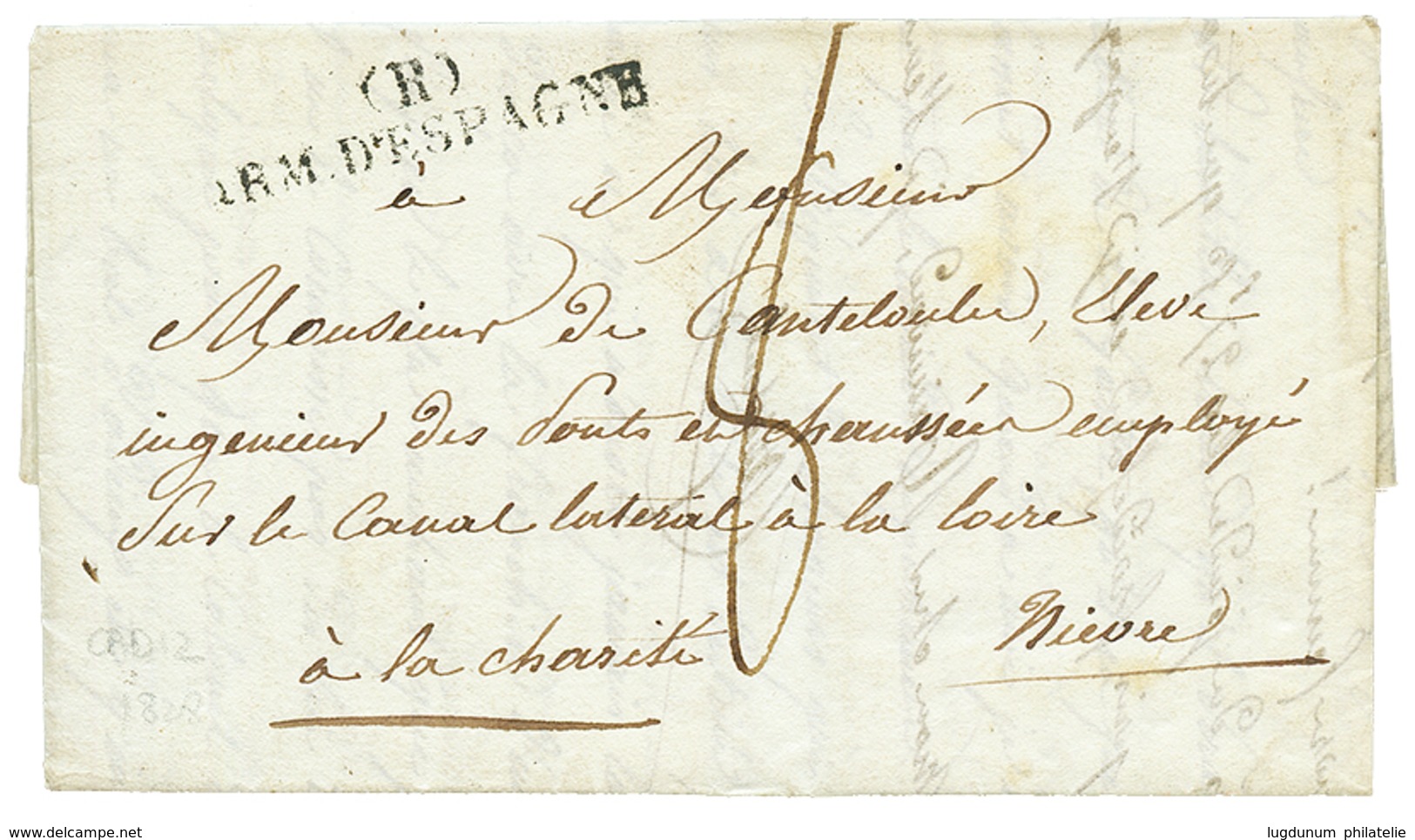 1828 (R) ARM. D' ESPAGNE Sur Lettre Avec Texte De CADIZ Pour La FRANCE. TTB. - Marques D'armée (avant 1900)