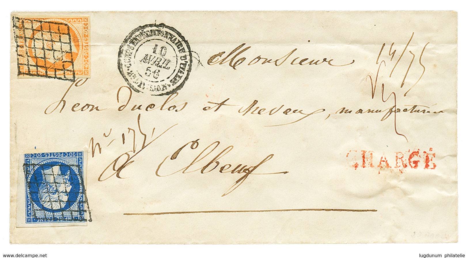 "Lettre CHARGEE Du CORPS EXPEDITIONNAIRE D' ITALIE" : 1856 20c + 40c Obl. GRILLE + CORPS EXPEDITIONNAIRE D' ITALIE 2e DI - Legerstempels (voor 1900)