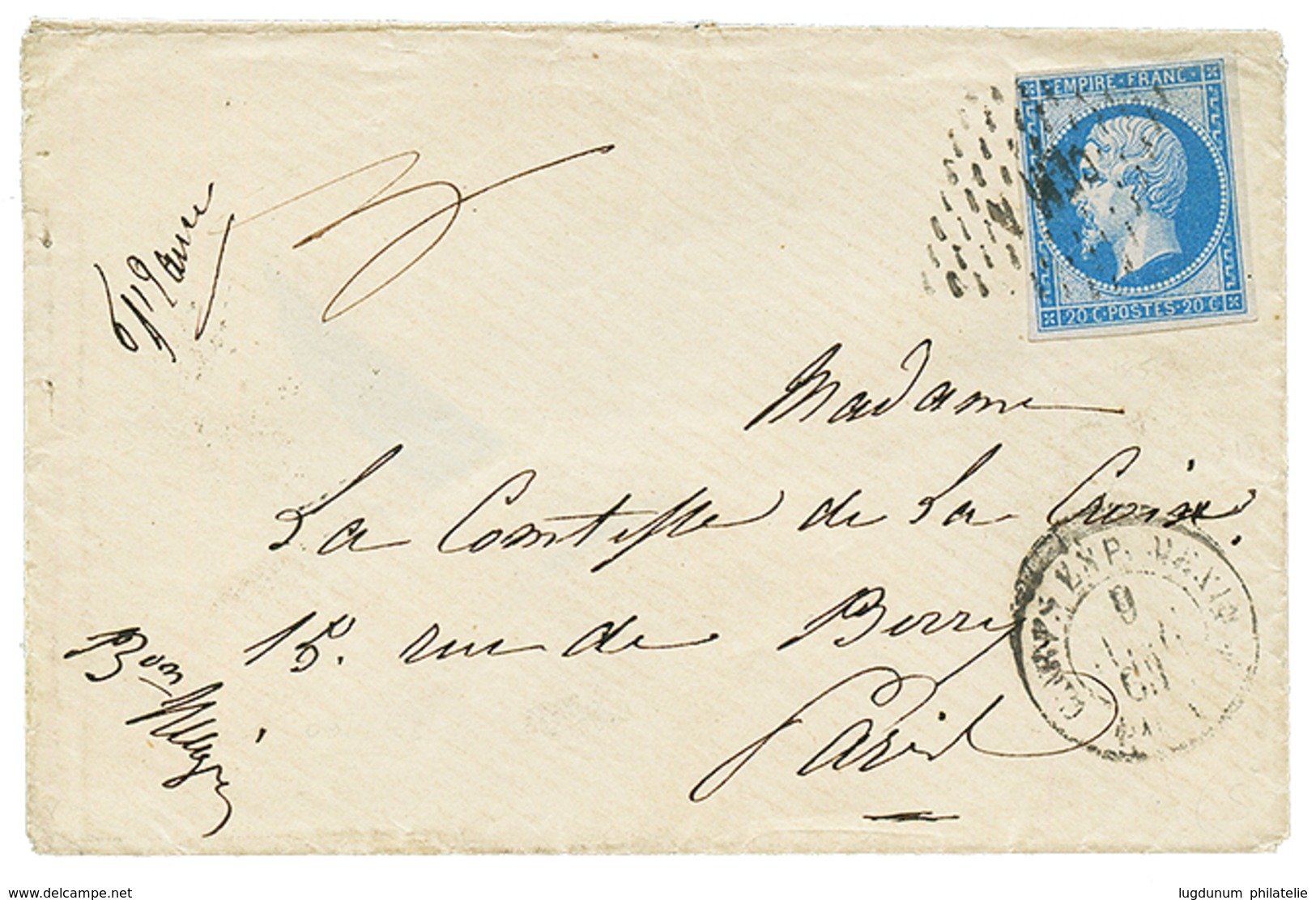 1863 20c(n°14) Obl. CEMA + CORPS EXP. MEXIQUE Bau A Sur Enveloppe Avec Texte Daté "MEXICO 9 Oct 1863" Pour PARIS. RARE A - Marques D'armée (avant 1900)